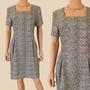 Vintage 100% silk cheetah print brown beige sheath cocktail dress